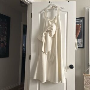 Club L London Cream Midi Dress with Bow Accent